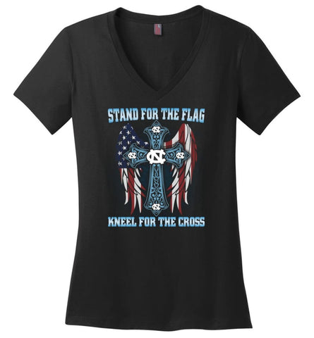 Stand For The Flag Kneel For The Cross North Carolina - Ladies V-Neck - Black / M