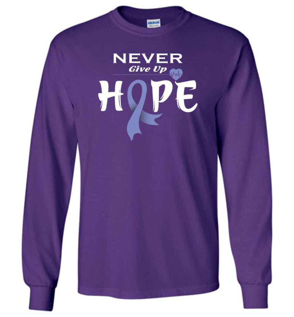 Stomach Cancer Awareness Never Give Up Hope Long Sleeve T-Shirt - Purple / M
