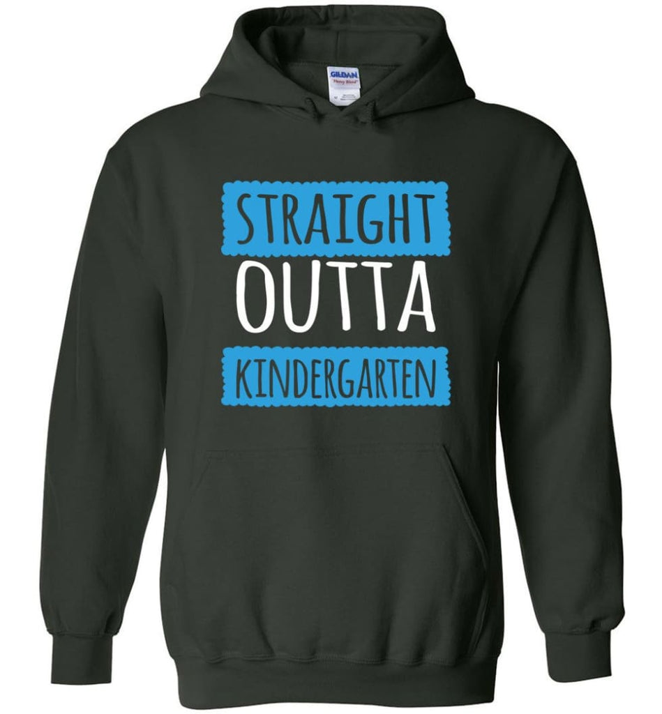 Straight Outta Kindergarten Funny Shirt Vintage Kids Graduation - Hoodie - Forest Green / M
