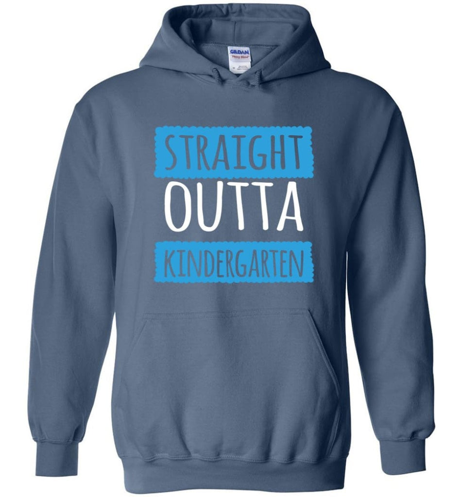 Straight Outta Kindergarten Funny Shirt Vintage Kids Graduation - Hoodie - Indigo Blue / M