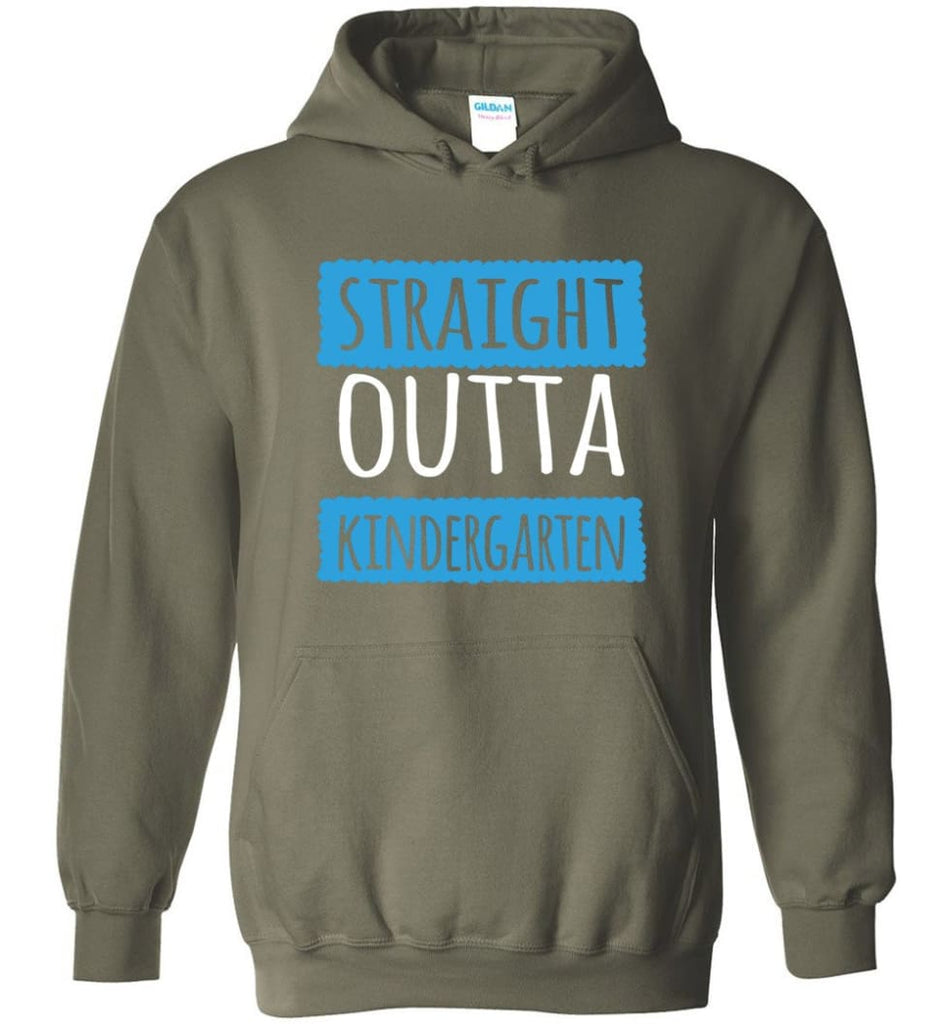 Straight Outta Kindergarten Funny Shirt Vintage Kids Graduation - Hoodie - Military Green / M