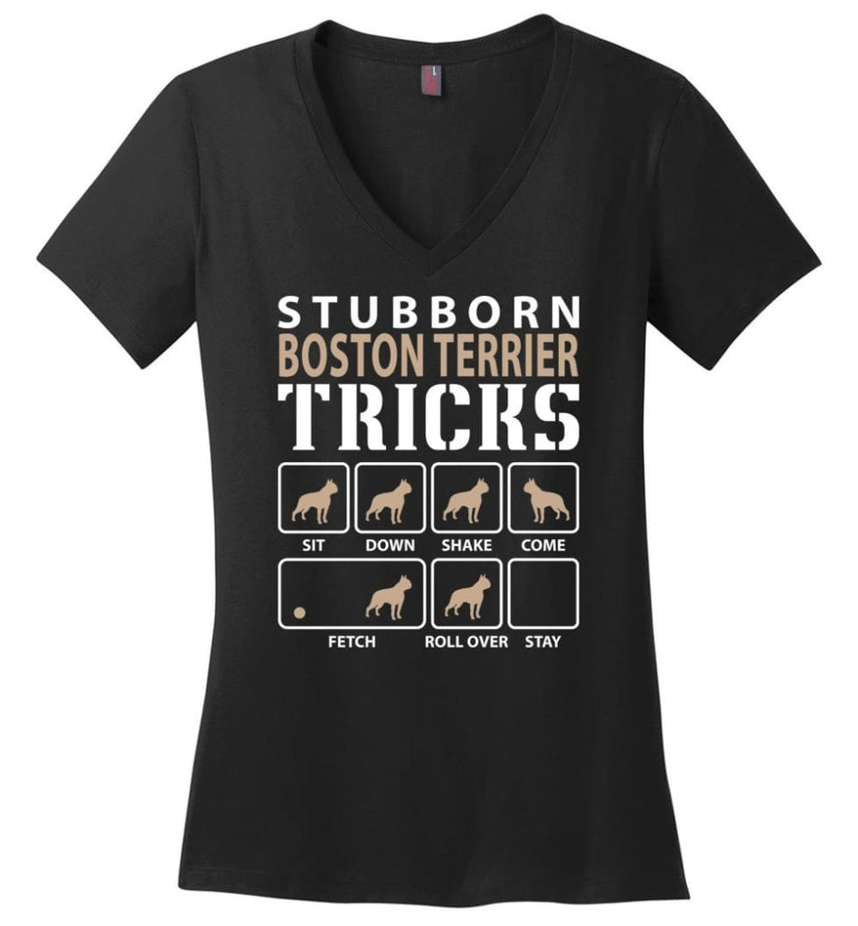 Stubborn Akita Tricks Funny Akita Ladies V-Neck - Black / M