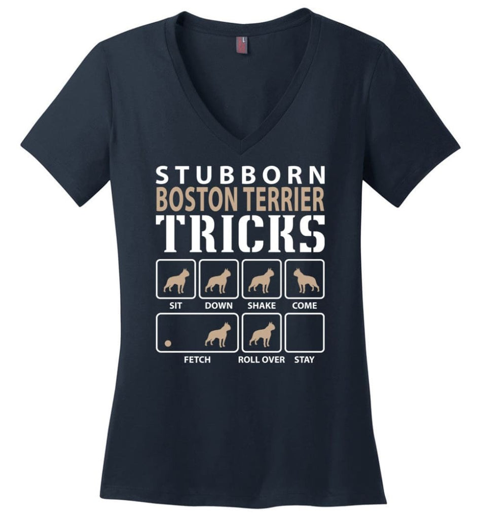 Stubborn Akita Tricks Funny Akita Ladies V-Neck - Navy / M