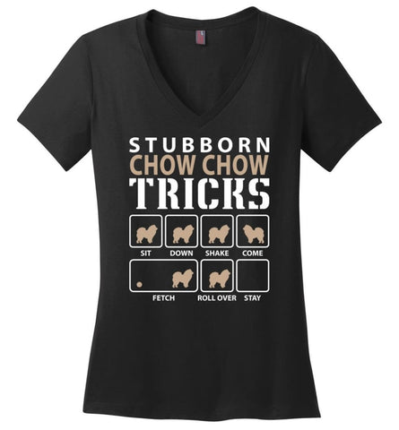 Stubborn Boston Terrier Tricks Funny Boston Terrier Ladies V-Neck - Black / M