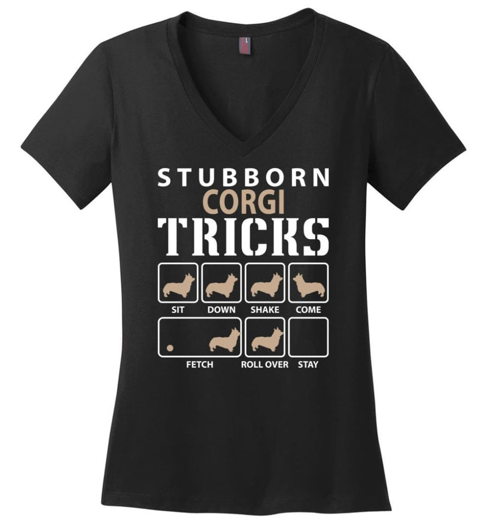 Stubborn Boxer Tricks Funny Boxer Ladies V-Neck - Black / M
