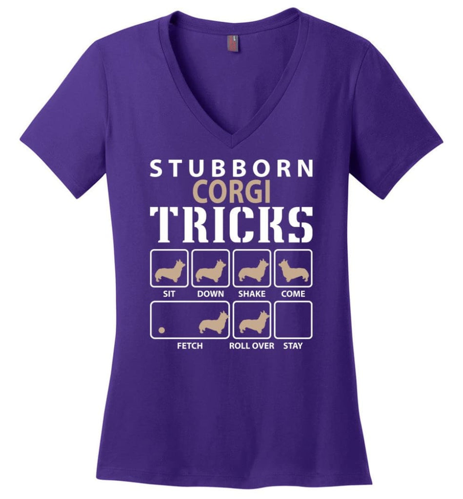 Stubborn Boxer Tricks Funny Boxer Ladies V-Neck - Purple / M