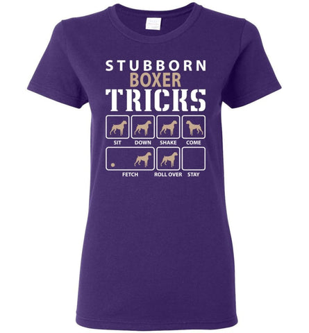 Stubborn Boxer Tricks Funny Boxer Women Tee - Purple / M