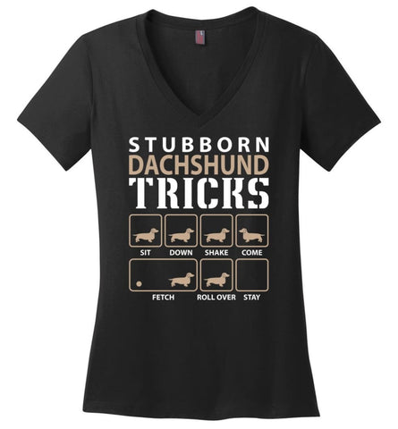 Stubborn Bull Terrier Tricks Funny Bull Terrier Ladies V-Neck - Black / M
