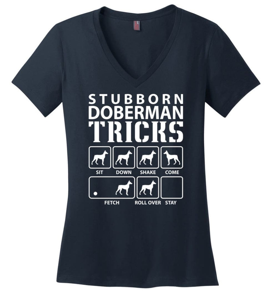 Stubborn Chow Chow Tricks Funny Chow Chow Ladies V-Neck - Navy / M