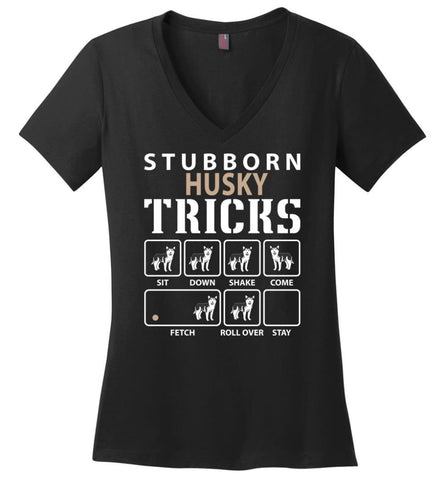 Stubborn French Bulldog Tricks Funny French Bulldog Ladies V-Neck - Black / M