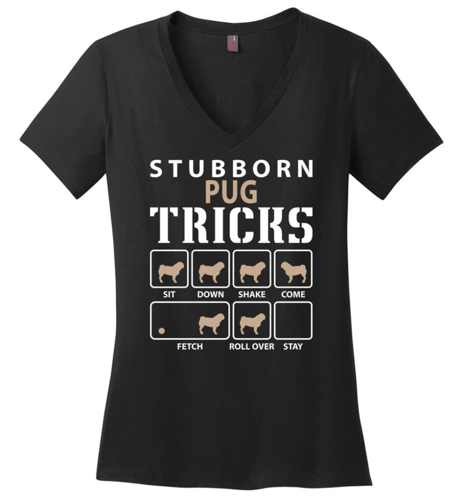 Stubborn Husky Tricks Funny Husky Ladies V-Neck - Black / M