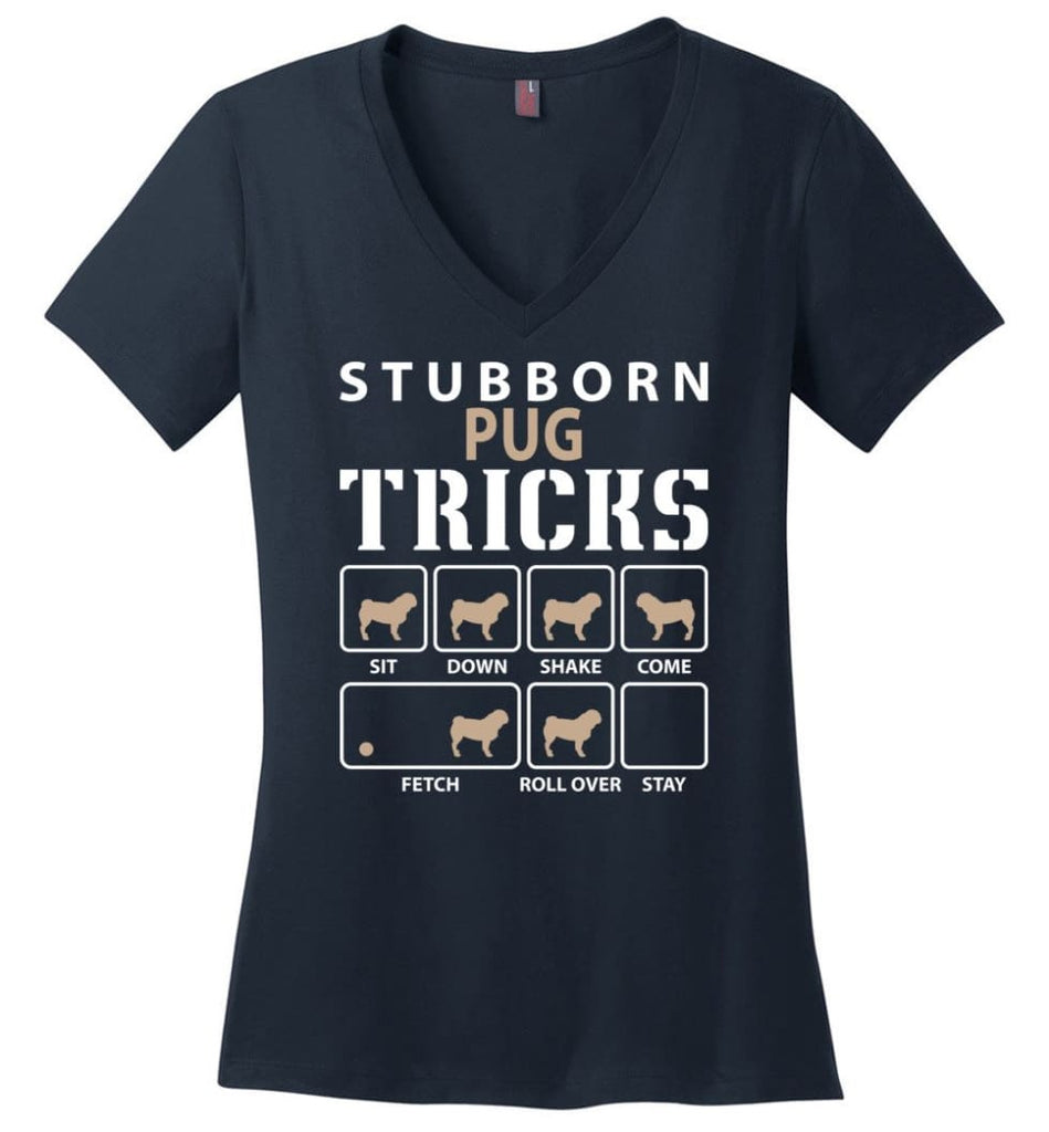 Stubborn Husky Tricks Funny Husky Ladies V-Neck - Navy / M