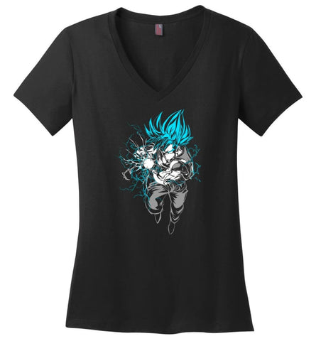 Super Saiyan God Hoodie Dragon Ball Z Super Saiyan Kamehameha Christmas Sweater - Ladies V-Neck - Black / M