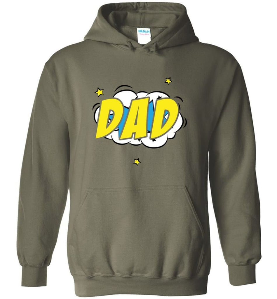 Superhero Dad Shirt Cartoon Hero Father Gift for New Dad Daddy Father Hoodie - Military Green / M