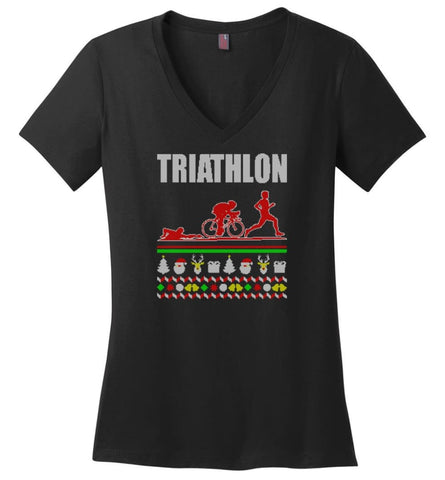 Table Tennis Ugly Christmas Sweater Ladies V-Neck - Black / M