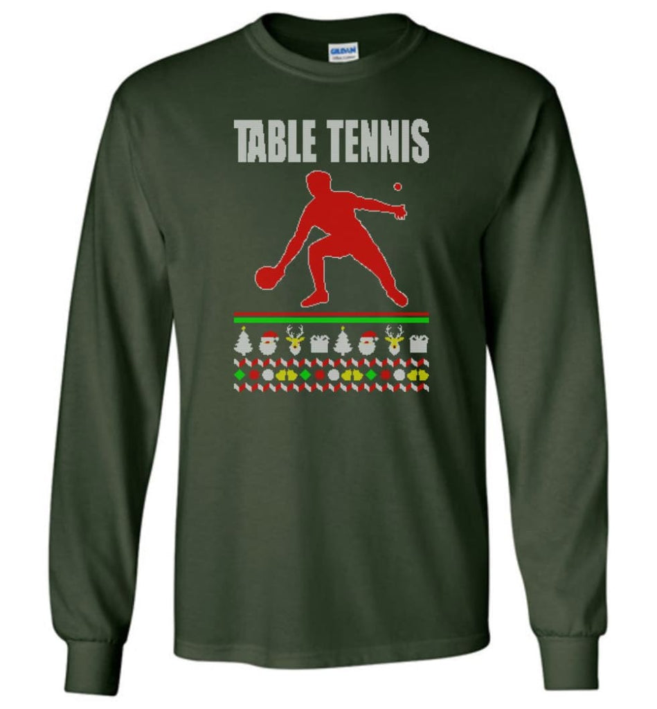 Table Tennis Ugly Christmas Sweater - Long Sleeve T-Shirt - Forest Green / M