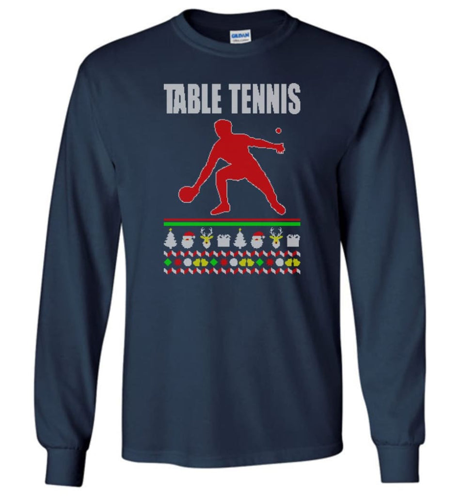 Table Tennis Ugly Christmas Sweater - Long Sleeve T-Shirt - Navy / M