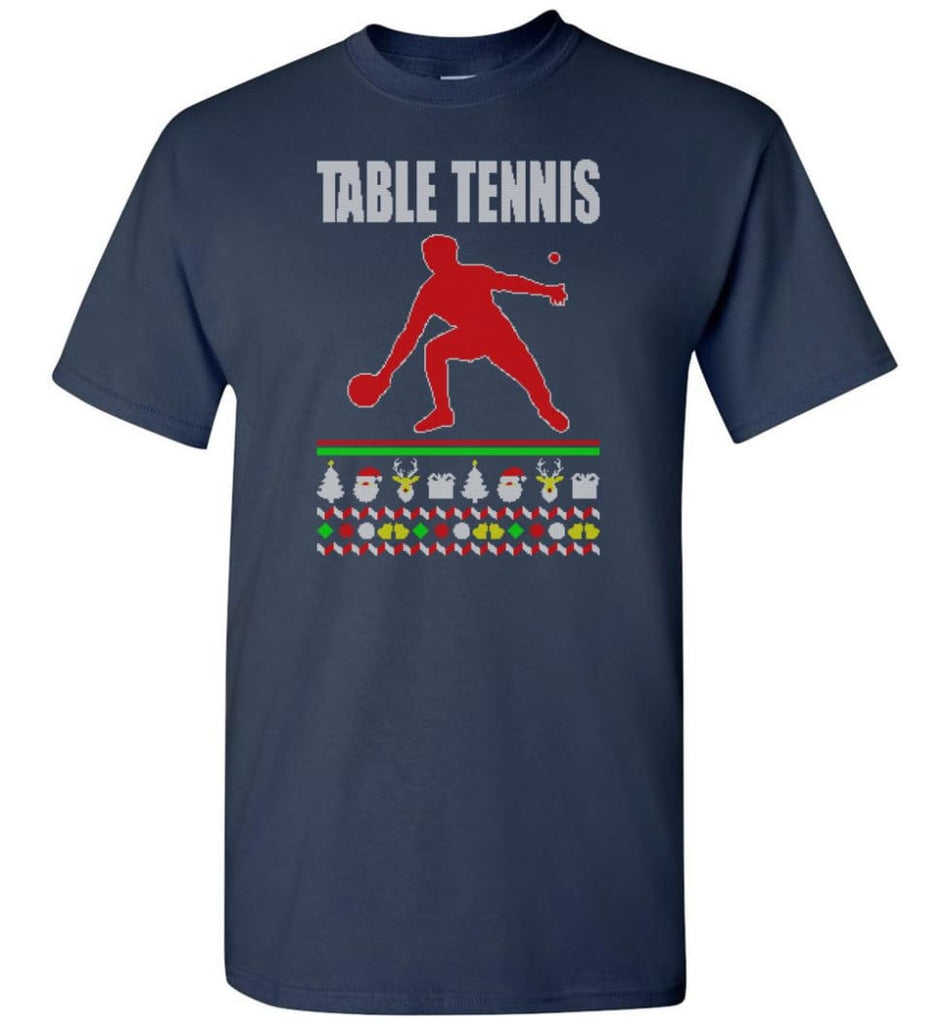 Table Tennis Ugly Christmas Sweater - Short Sleeve T-Shirt - Navy / S