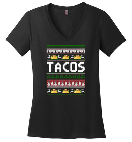 Tacos Ugly Christmas Sweater Sweatshirt Hoodie - Ladies V-Neck - Black / M