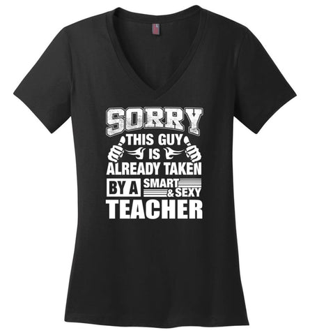 Teacher Shirt Smart Sexy Teacher’S Boyfriend Husband Shirt Ladies V-Neck - Black / M