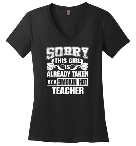 Teacher Shirt Smoking Hot Teacher’S Girlfriend Wife Shirt Ladies V-Neck - Black / M
