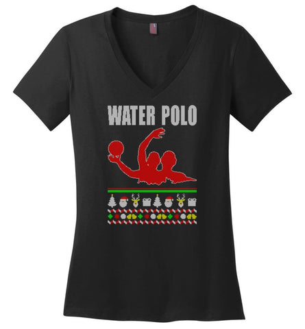 Tennis Ugly Christmas Sweater Ladies V-Neck - Black / M