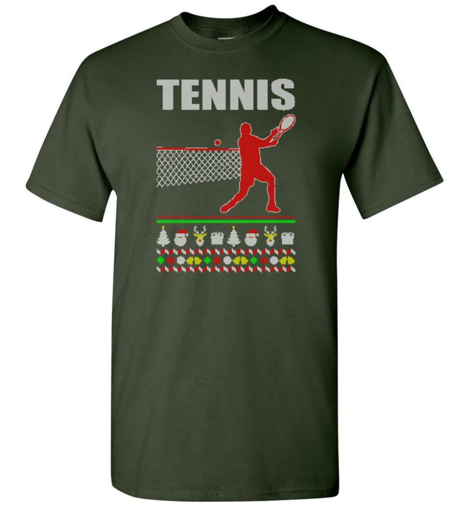 Tennis Ugly Christmas Sweater - Short Sleeve T-Shirt - Forest Green / S