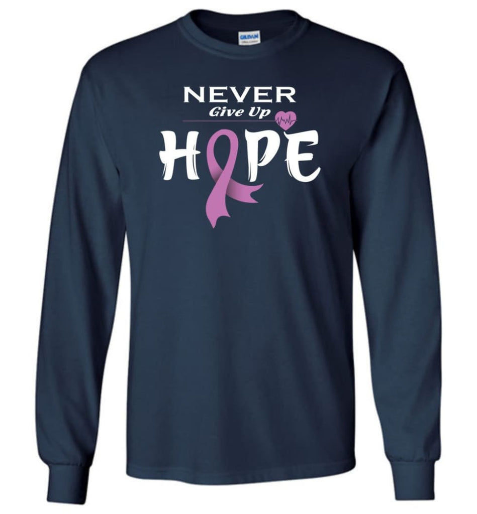 Testicular Cancer Awareness Never Give Up Hope Long Sleeve T-Shirt - Navy / M