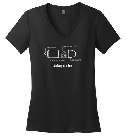 The Anatomy of a Pew Shirt Funny Bullet Shirt Gift - Ladies V-Neck - Black / M