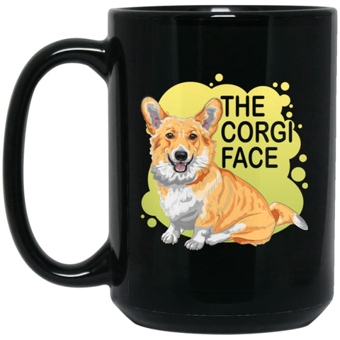 The Corgi Face Gift I Love Corgi Dog Cute Owner Corgi Lover 15 oz Black Mug - Black / One Size - Drinkware