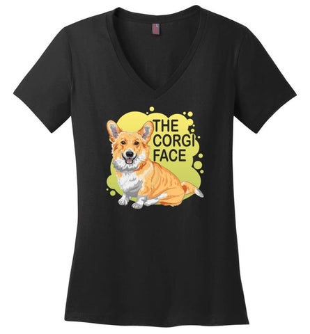 The Corgi Face T Shirt I Love Corgi Dog Shirt Corgi Dog Lover Gift Ladies V Neck - Black / M - womens apparel