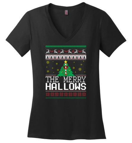 The Merry Hallows Cool Funny Best Christmas Gift for Harry Potter Fans Ladies V-Neck - Black / M