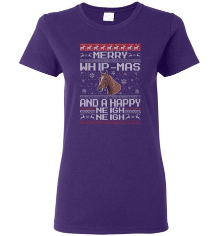 The Merry Whip mas and Happy Neigh Neigh Shirt Horse Lover Hoodie Horse Christmas Gift Sweater - Women T-shirt - Purple 
