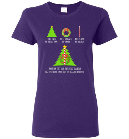 The Tree Of Christmas The Wreath Of Holly The Cane Of Candy Together They Are Merry Hallows Women Tee - Purple / M