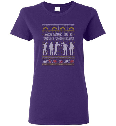 The Walking Dead Ugly Christmas Sweatshirt Sweater Hoodie TWD Zombie Grr Argh - Women T-shirt - Purple / M