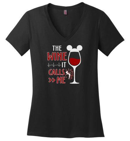 The Wine It Calls Me Wine Gifts For Mom Hoodie Sweatshirt Sweater - Ladies V-Neck - Black / M