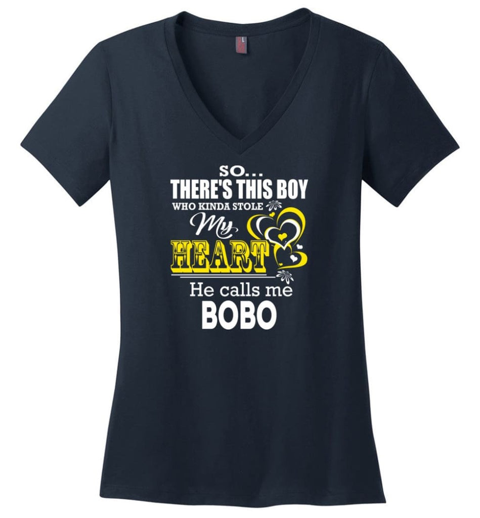 This Boy Who Kinda Stole My Heart He Calls Me Abuelo Ladies V-Neck - Navy / M
