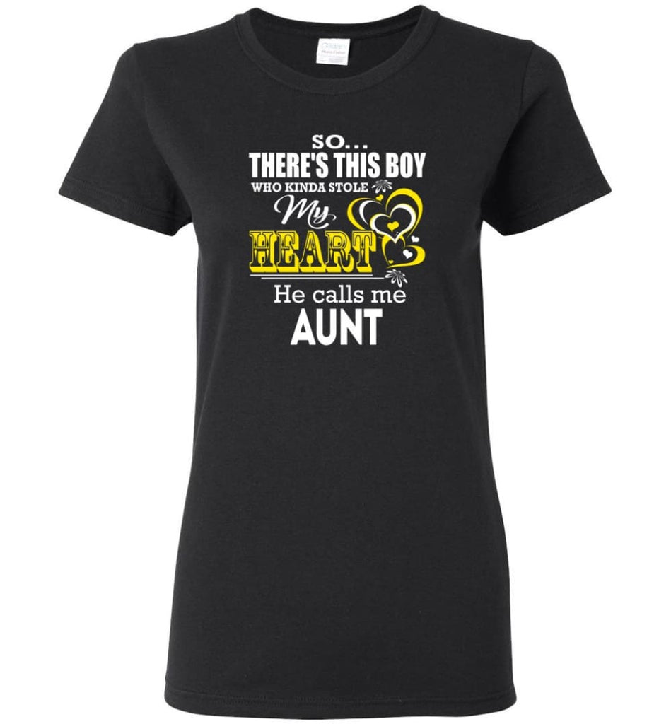 This Boy Who Kinda Stole My Heart He Calls Me Aunt Women Tee - Black / M