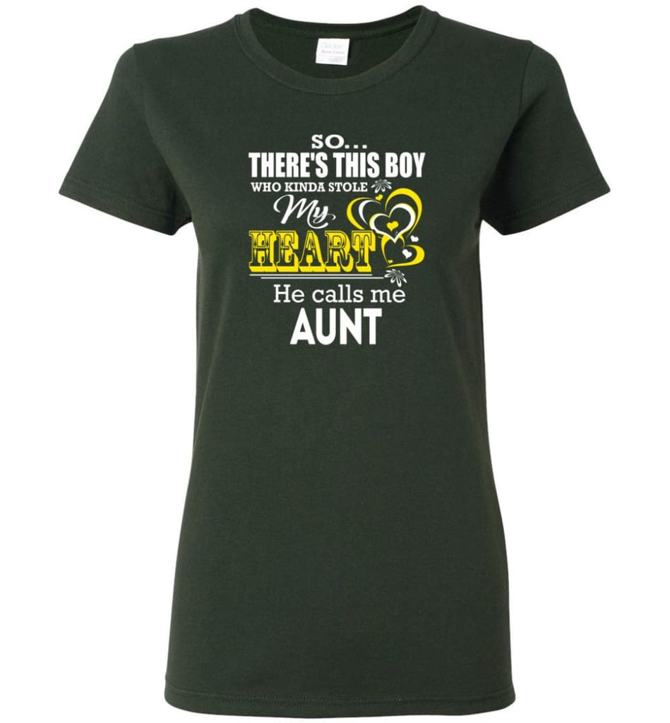 This Boy Who Kinda Stole My Heart He Calls Me Aunt Women Tee - Forest Green / M