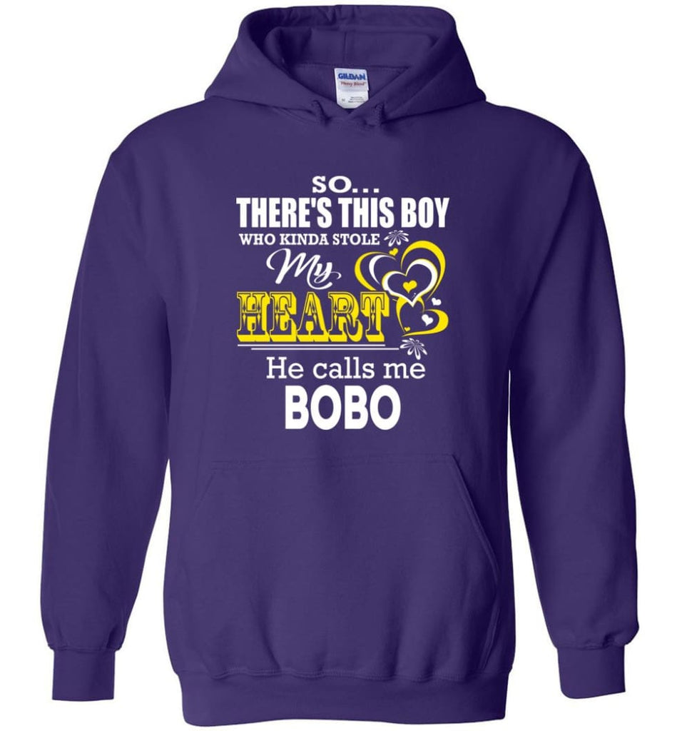 This Boy Who Kinda Stole My Heart He Calls Me Bobo Hoodie - Purple / M