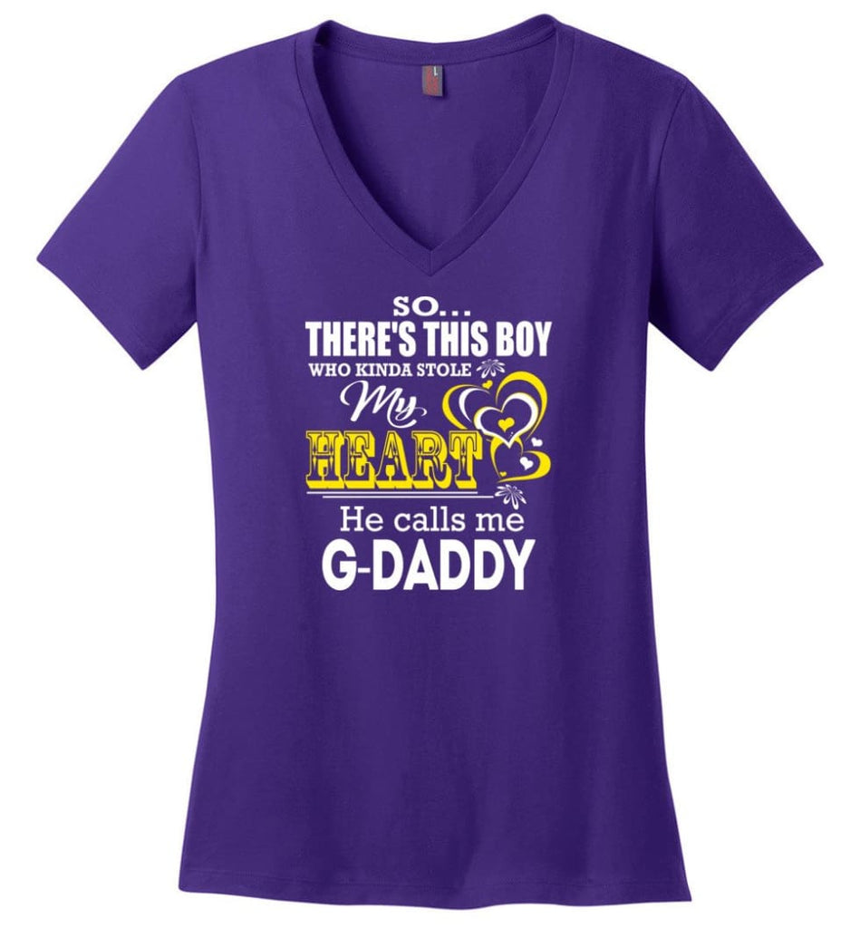 This Boy Who Kinda Stole My Heart He Calls Me Dad Ladies V-Neck - Purple / M