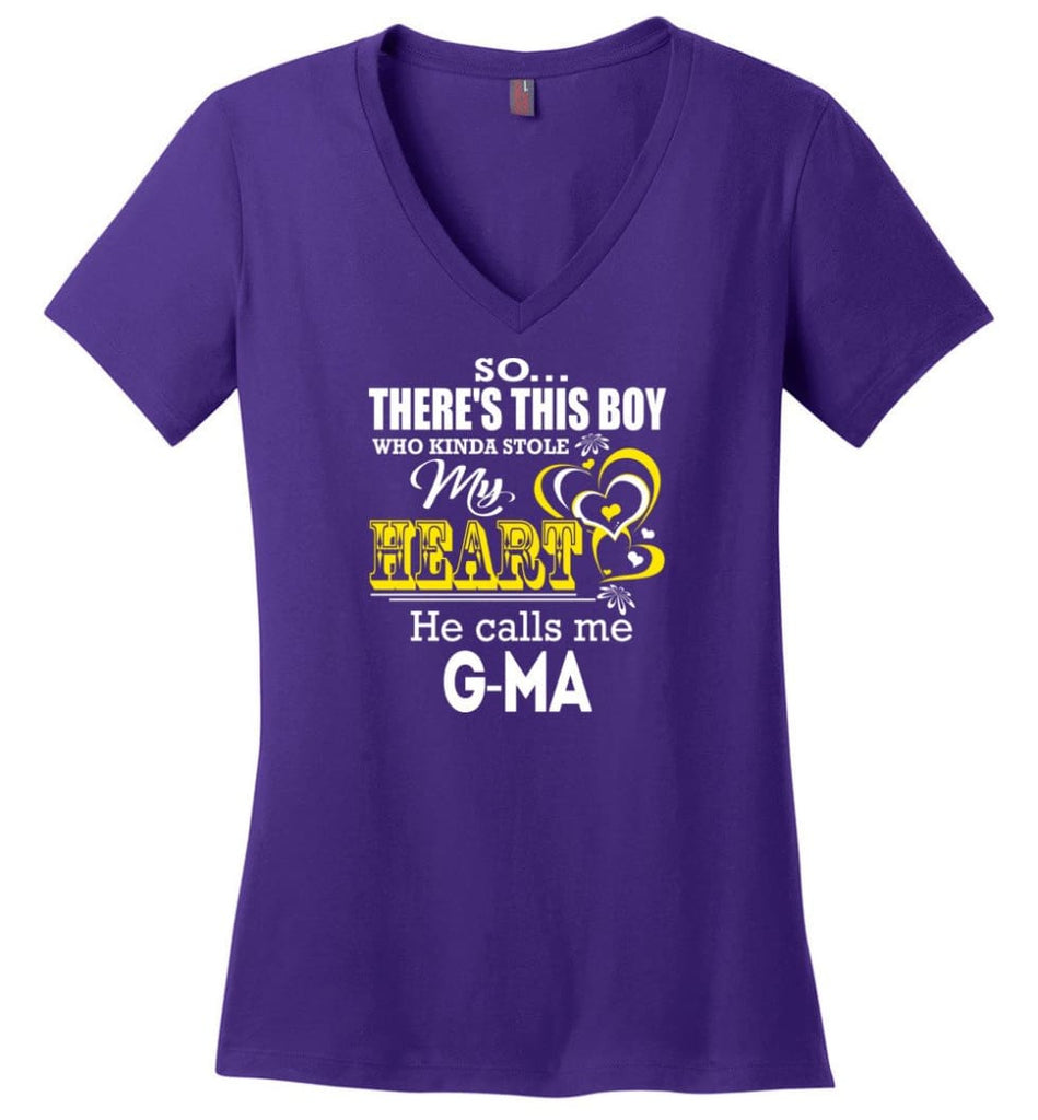 This Boy Who Kinda Stole My Heart He Calls Me Daddy Ladies V-Neck - Purple / M