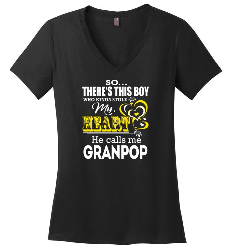 This Boy Who Kinda Stole My Heart He Calls Me Gramps Ladies V-Neck - Black / M