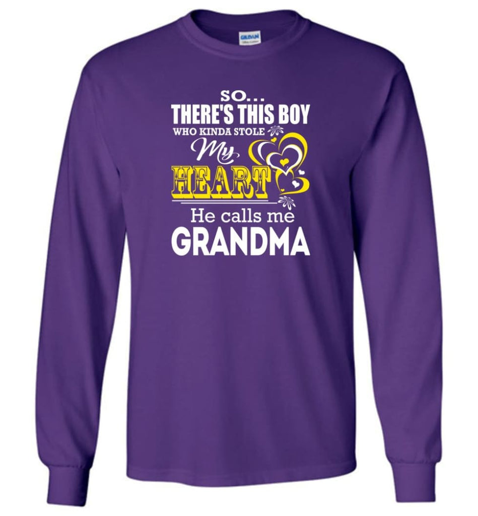 This Boy Who Kinda Stole My Heart He Calls Me Grandma Long Sleeve T-Shirt - Purple / M