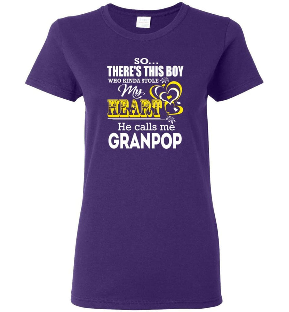 This Boy Who Kinda Stole My Heart He Calls Me Granpop Women Tee - Purple / M