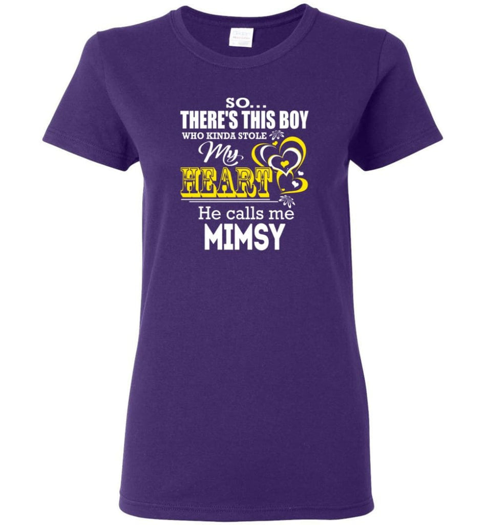 This Boy Who Kinda Stole My Heart He Calls Me Mimsy Women Tee - Purple / M