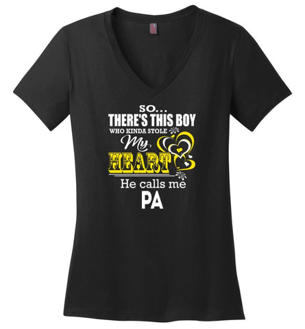 This Boy Who Kinda Stole My Heart He Calls Me Napa Ladies V-Neck - Black / M
