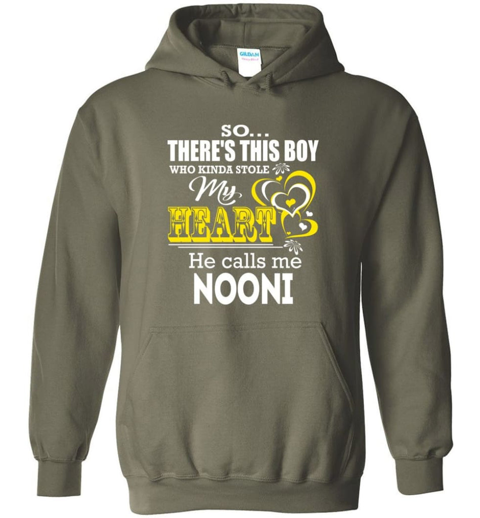 This Boy Who Kinda Stole My Heart He Calls Me Nooni - Hoodie - Military Green / M