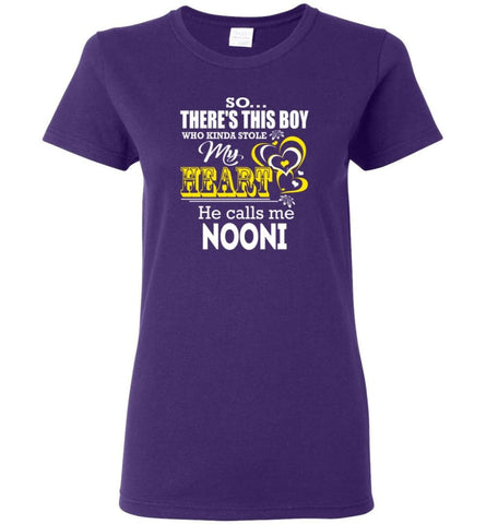 This Boy Who Kinda Stole My Heart He Calls Me Nooni Women Tee - Purple / M