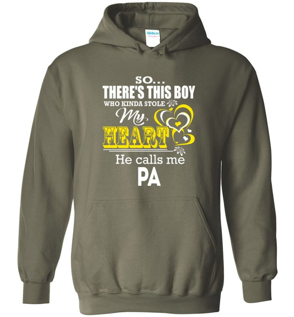 This Boy Who Kinda Stole My Heart He Calls Me Pa Hoodie - Military Green / M